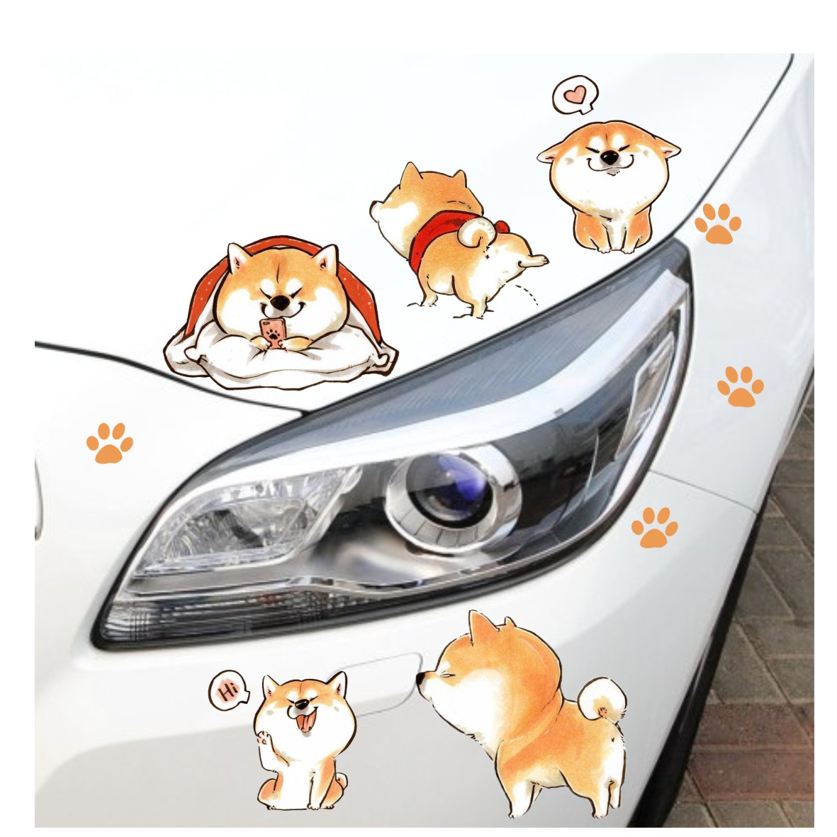 遮挡划痕装饰车贴卡通柴犬贴画