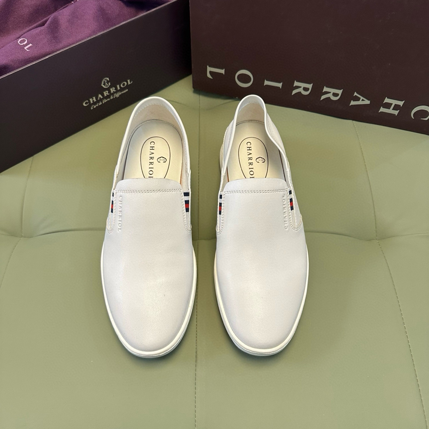 断码40 4243撤柜品牌男白色一脚蹬休闲皮鞋进口头层软牛皮软底X19