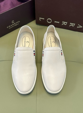 断码40撤柜高端品牌男白色一脚蹬休闲皮鞋进口头层软牛皮软底X19