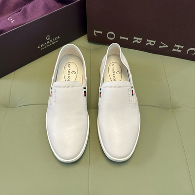 断码40 4243撤柜品牌男白色一脚蹬休闲皮鞋进口头层软牛皮软底X19