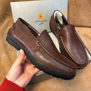 撤柜意大利品牌Leonardo男士一脚蹬乐福皮鞋进口头层软牛皮AA18
