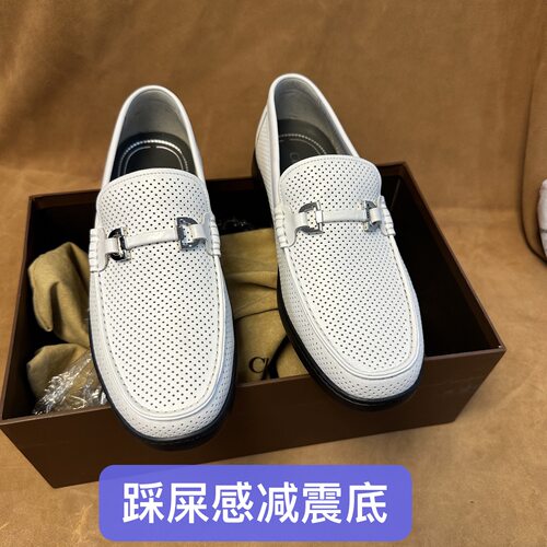 断码37码撤柜品牌高端男士夏季白色一脚蹬皮凉鞋进口头层牛皮E75