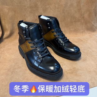 加绒保暖皮靴马丁靴进口头层牛皮E01 44撤意大利品牌男冬季 断码