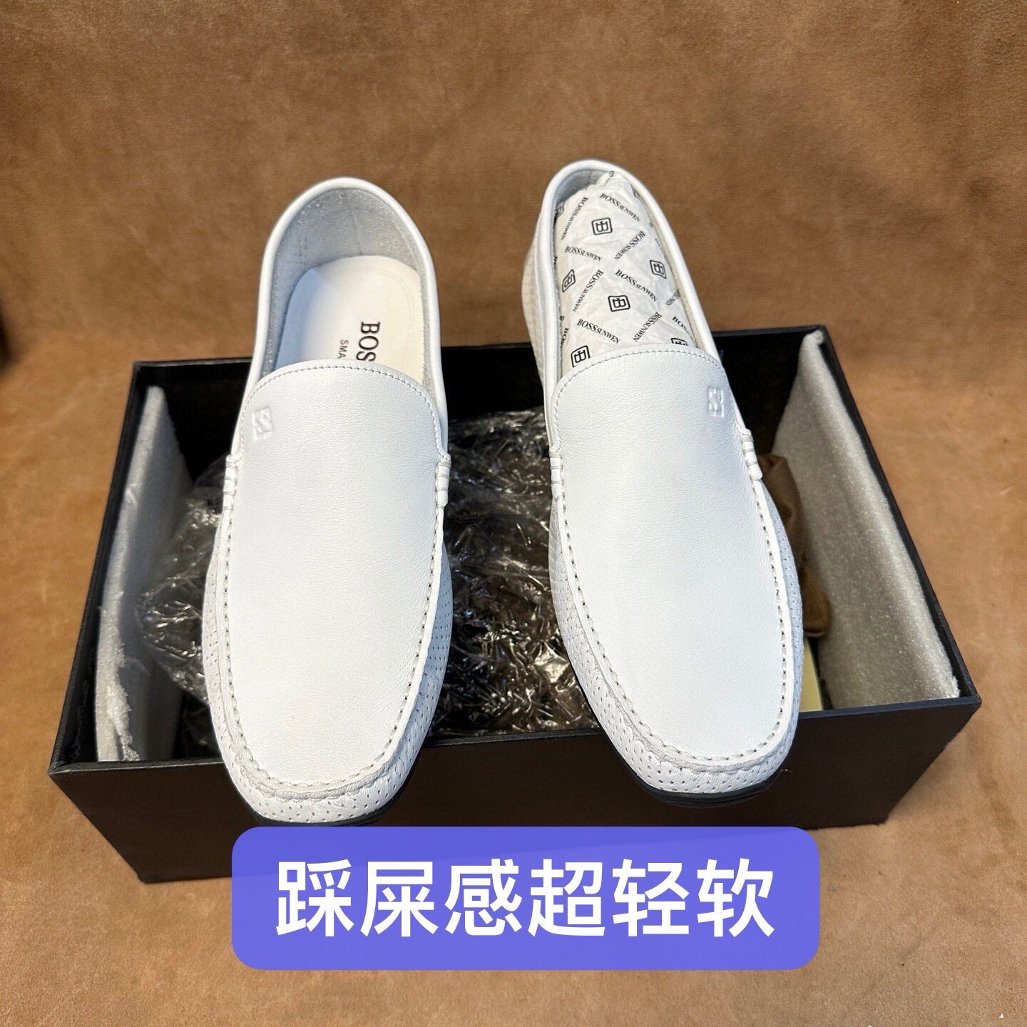 断码41 42意大利品牌高端男士白色夏季一脚蹬豆豆皮凉鞋轻软W262