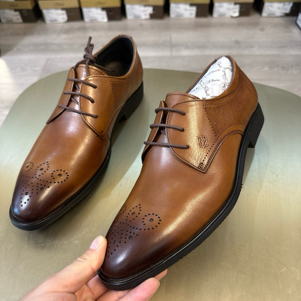 断码42 43撤柜高端宾男士棕色布洛克正装皮鞋进口头层牛皮软底N53