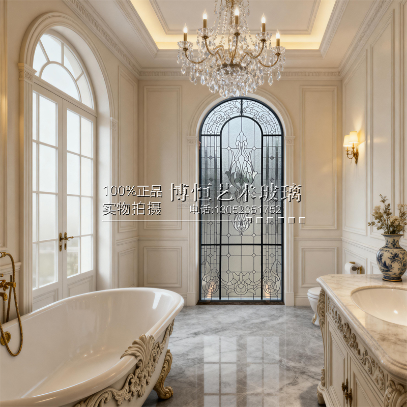 轻法式手工定制艺术玻璃 客厅隔断玄关干湿分离钢化工艺玻璃隔断