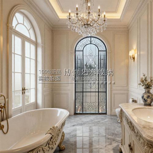 轻法式手工定制艺术玻璃 客厅隔断玄关干湿分离钢化工艺玻璃隔断