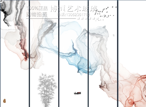 夹丝艺术玻璃 夹纱夹画夹娟艺术玻璃 抽象山水画玻璃屏风背景墙