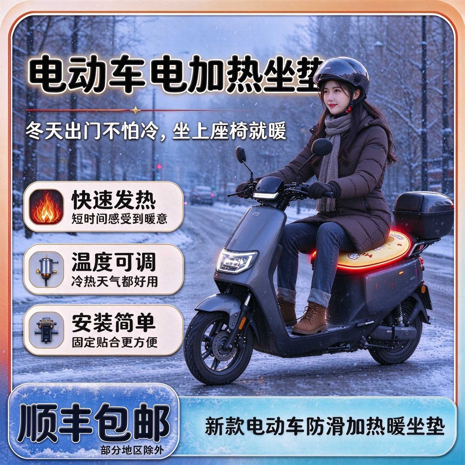 电动车加热坐垫摩托车电骑行调温电热加热坐垫新款防滑发热暖坐垫
