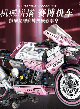 宝马M1000RR粉色摩托车机车模型拼装玩具男孩礼物