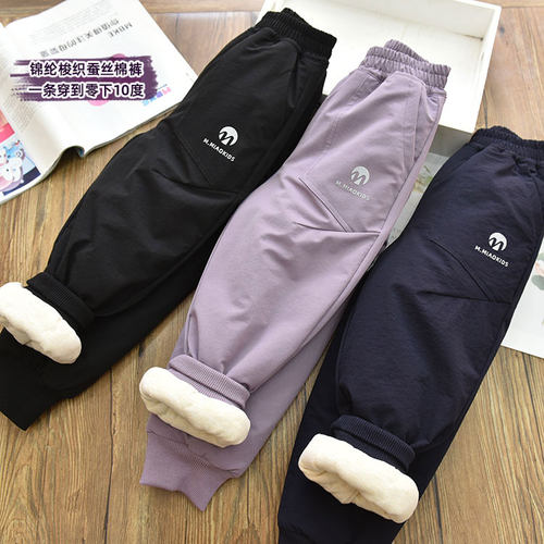 软壳冲锋裤女童防风保暖蚕丝棉裤儿童加绒滑雪耐磨运动裤一条过冬