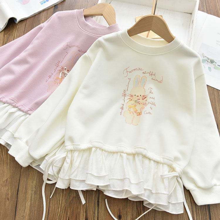 女童韩版甜美花边拼接卫衣 中大儿童宽松休闲打底上衣26春