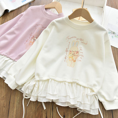 女童韩版甜美花边拼接卫衣 中大儿童宽松休闲打底上衣26春