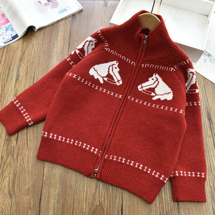 女童新年款加厚保暖拉链立领外套开衫 中大儿童洋气毛衣冬