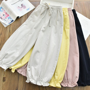 26春 中大儿童休闲宽松花边灯笼裤 女童韩版 纯棉拼接花苞气球裤