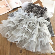 女童新年款bulingling泡泡袖网纱蛋糕公主裙 儿童红色礼服连衣裙