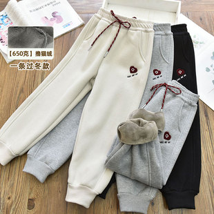 超厚密密绒|女童一体绒撸猫绒运动卫裤 儿童一条过冬休闲棉裤25冬