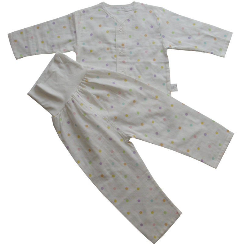 宝宝夏装纯棉纱布衣服睡衣套装婴儿长袖长裤护肚空调服家居服