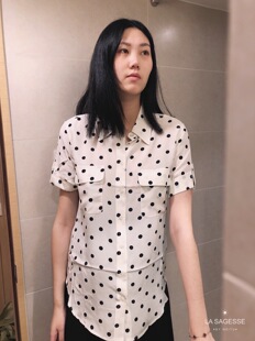 LS EQUIPMENT 宋慧乔真丝双绉翻领宽松短袖波点双口袋衬衫女上衣