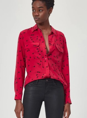 LS EQUIPMENT新色 18真丝2020绿色星星印花真丝双皱印花衬衫女