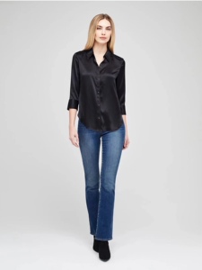 La sagesse纯Yuan！16mm 素绉缎7分袖女士衬衫