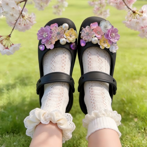 重工花朵蝴蝶芭蕾洞洞鞋配饰鞋花高级配件甜美珍珠适配crocs春夏