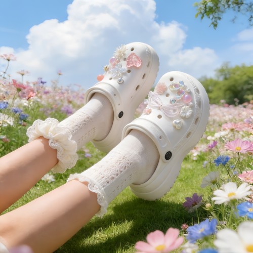 仙气立体花朵鞋扣珍珠鞋花洞洞鞋装饰可拆卸适配crocs配件白色