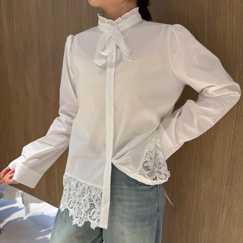 【黑唐夫妇】法式白蕾丝蝴蝶结衬衫女长袖小众气质上衣TMS8166