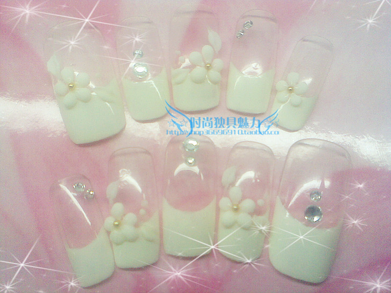 法式显白包邮可拆卸网红光疗手工新娘假指甲穿戴美甲贴片成品可爱
