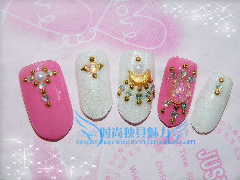 包邮柳钉光疗可拆卸网红手工新娘假指甲穿戴美甲贴片甲片成品可爱