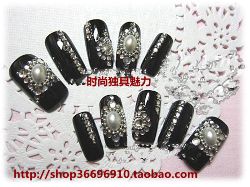 包邮黑色网红可拆卸光疗手工新娘穿戴甲/甲片
