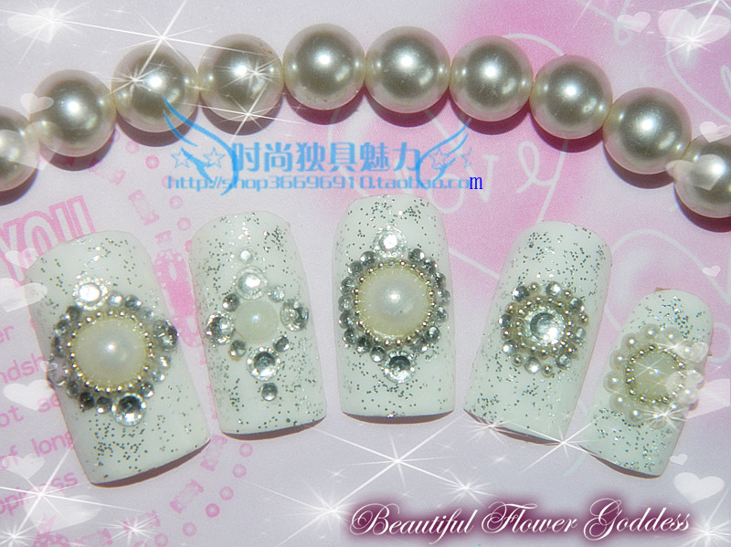 包邮白色可拆卸光疗手工新娘假指甲穿戴美甲贴片甲片成品可爱