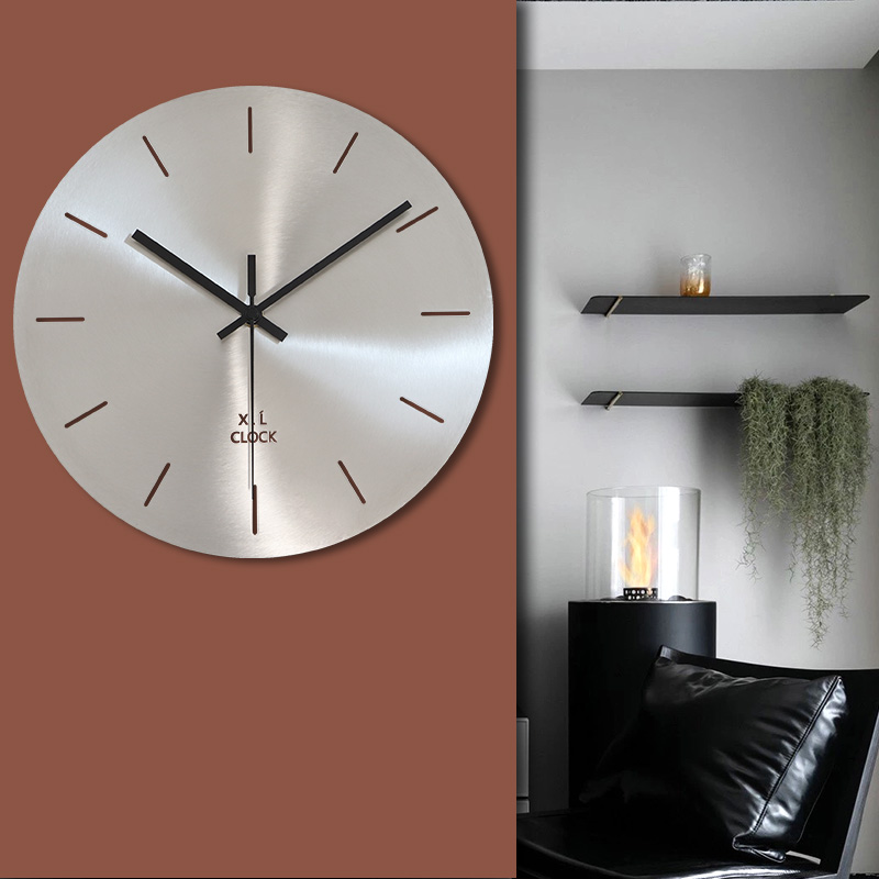新品简厅约创意现不锈客挂钟表银色个代性时钟无数字家钢用商用静