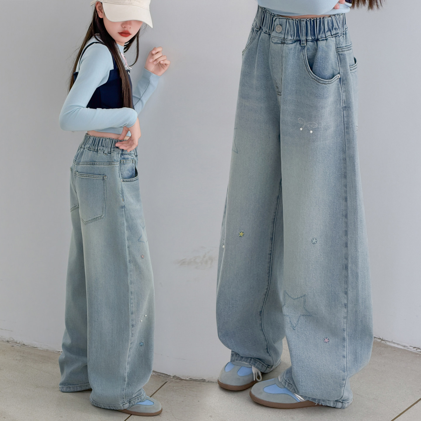 女童刺绣牛仔阔腿裤春秋2026新款中大童洋气百搭休闲长裤,童装/婴儿装/亲子装,裤子,淘宝优惠券,粉丝福利购,淘宝优惠卷