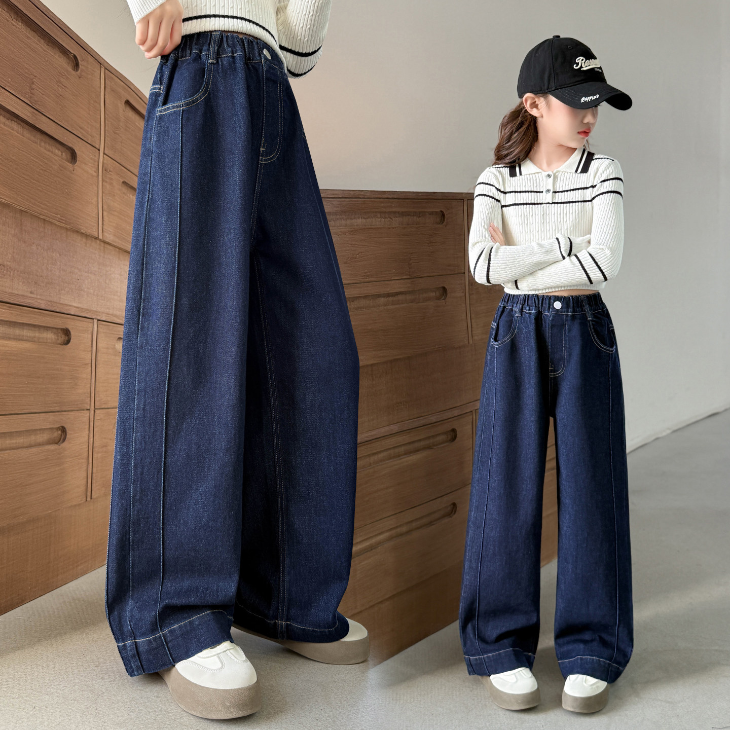 女童春秋牛仔裤2026新款洋气休闲阔腿裤松紧腰长裤子,童装/婴儿装/亲子装,裤子,淘宝优惠券,粉丝福利购,淘宝优惠卷