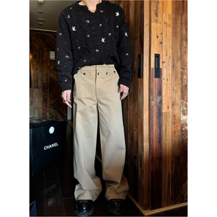 Magadeth「私服设计款」秋冬排扣直筒休闲长裤 显腿长