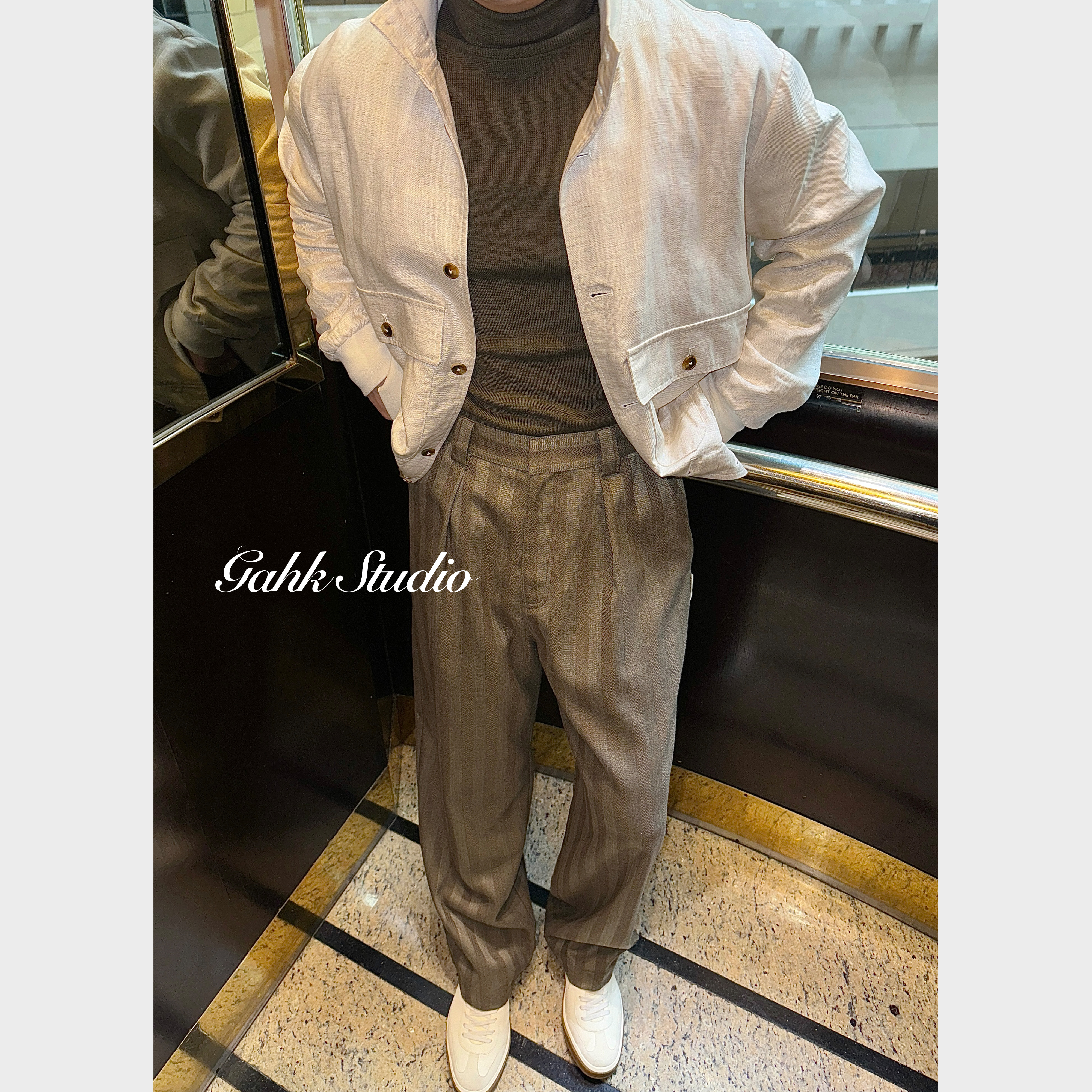 GAHKSTUDIO店主定制面料高级感老钱风暗条纹西裤显瘦显腿长松弛～