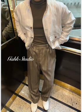 GAHKSTUDIO店主定制面料高级感老钱风暗条纹西裤显瘦显腿长松弛～