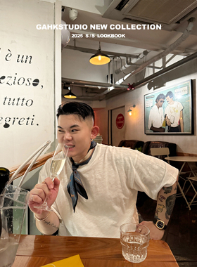 GAHKSTUDIO 25夏季 百搭款  老钱松弛黑白两色竹节棉短袖