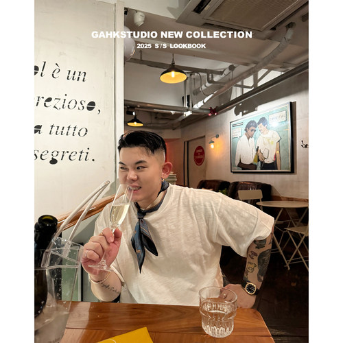 老钱松弛黑白两色竹节棉短袖T恤