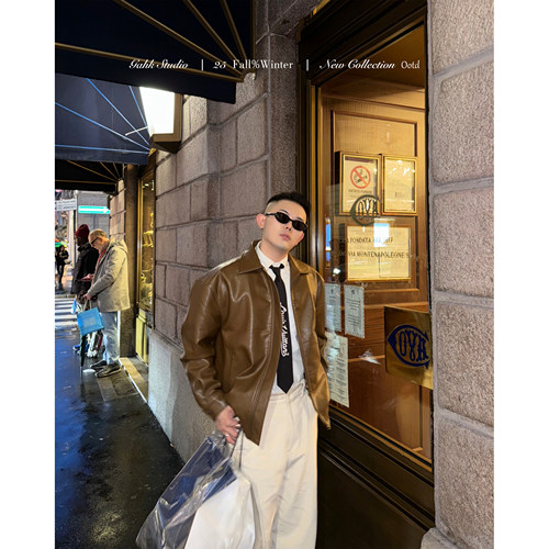 GAHKSTUDIO 经济上行时期店主私服 L*P 定染高级老钱极简皮夹克