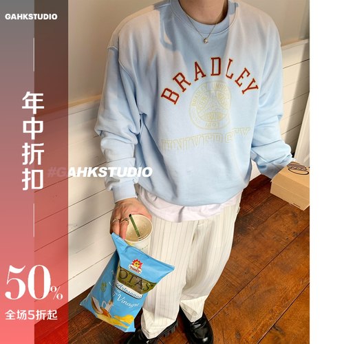 GAHKSTUDIO 25早春定染色 奶乎乎系列 美式校园薄款毛圈卫衣 显嫩