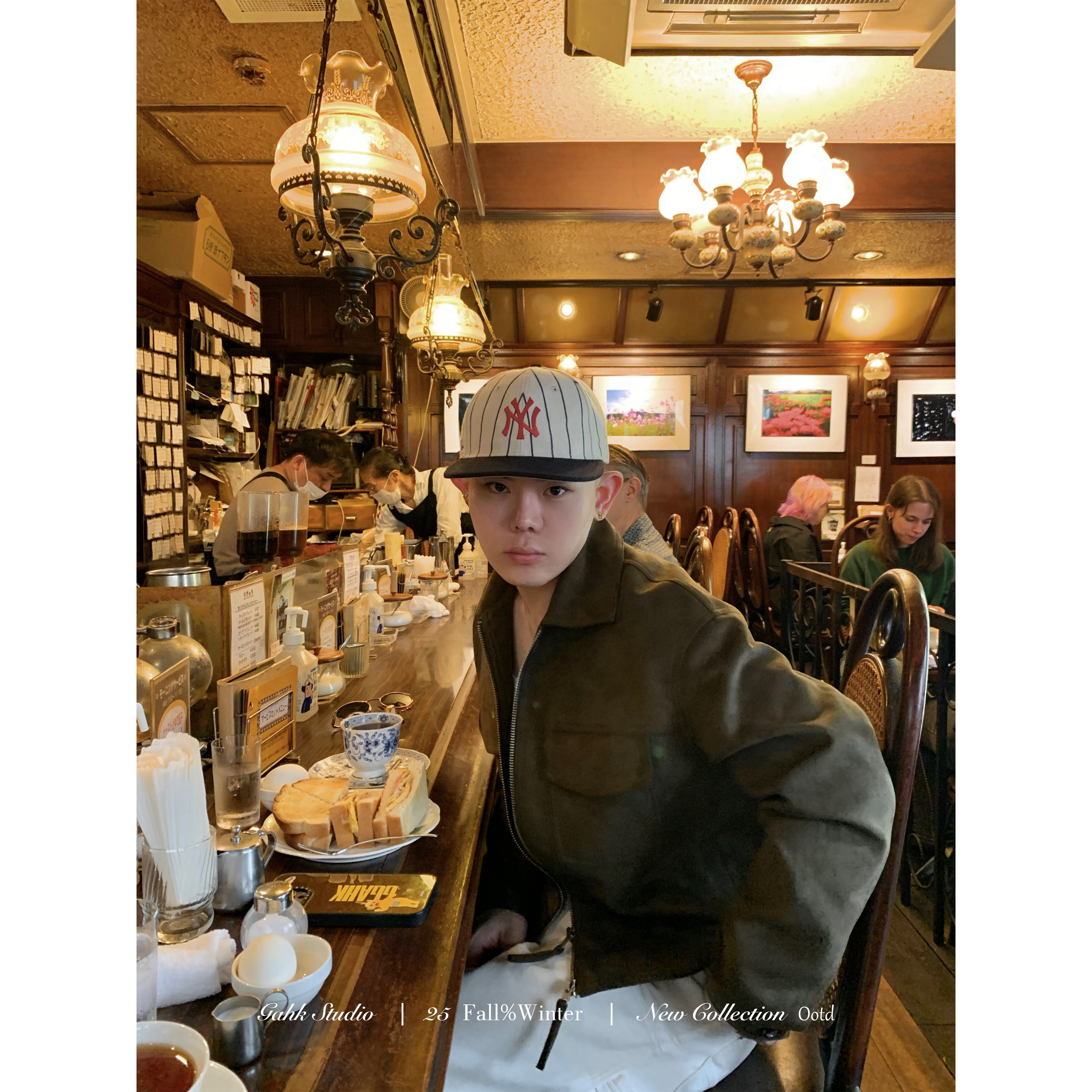 GAHKSTUDIO「新贵小公子」私服L*P复古正肩修身短款环保麂皮夹克