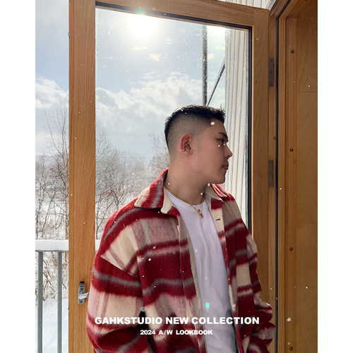 GAHKSTUDIO 24秋冬新款圣诞款毛绒保暖宽松格子衬衫