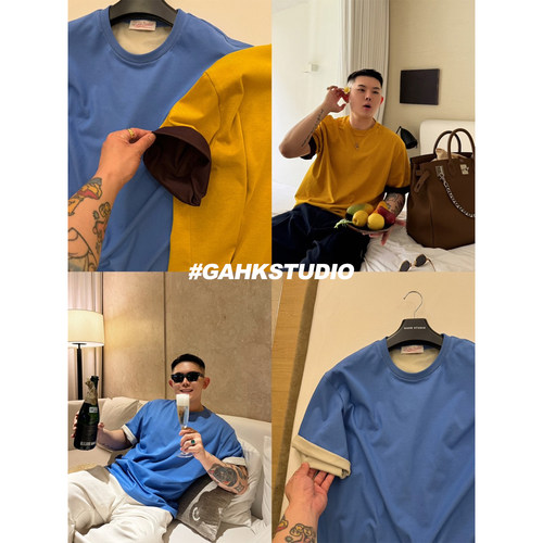 设计感轮廓撞色基础款短袖两色