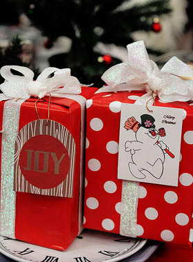 特别的红 candy cane拐杖糖红色礼物包装纸 红底白波点DIY