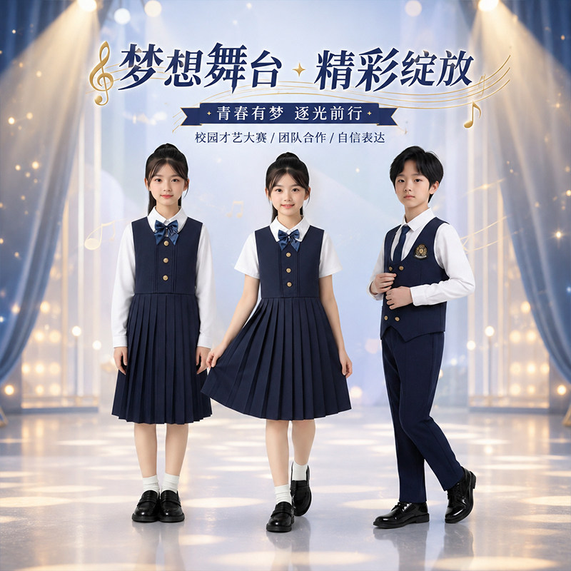 儿童演出服中小学生朗诵服装合唱服集体比赛主持人口才礼服表演服图片