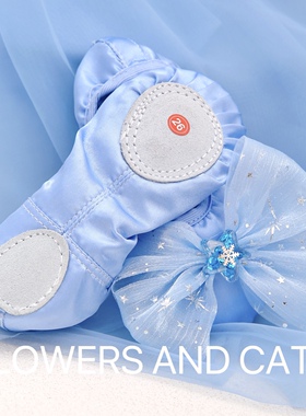 flowers and cats表演芭蕾贝壳人鱼儿童舞蹈鞋舞鞋女童蓝色练功鞋