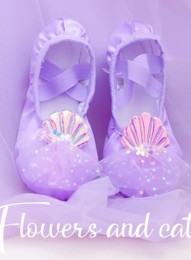 flowers and cats表演芭蕾可爱民族儿童舞蹈鞋舞鞋紫色练功鞋走秀