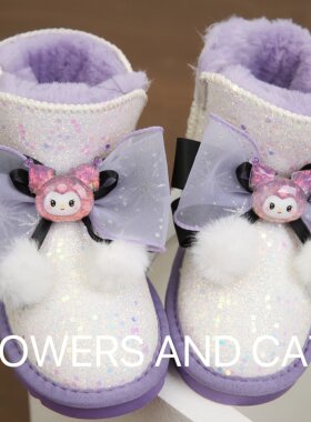 加厚女童雪地靴儿童皮毛一体短靴